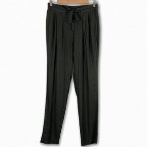 Black Tape Size Small Jogger Pants Pleated Tie Waist Pockets Dark Green Womens